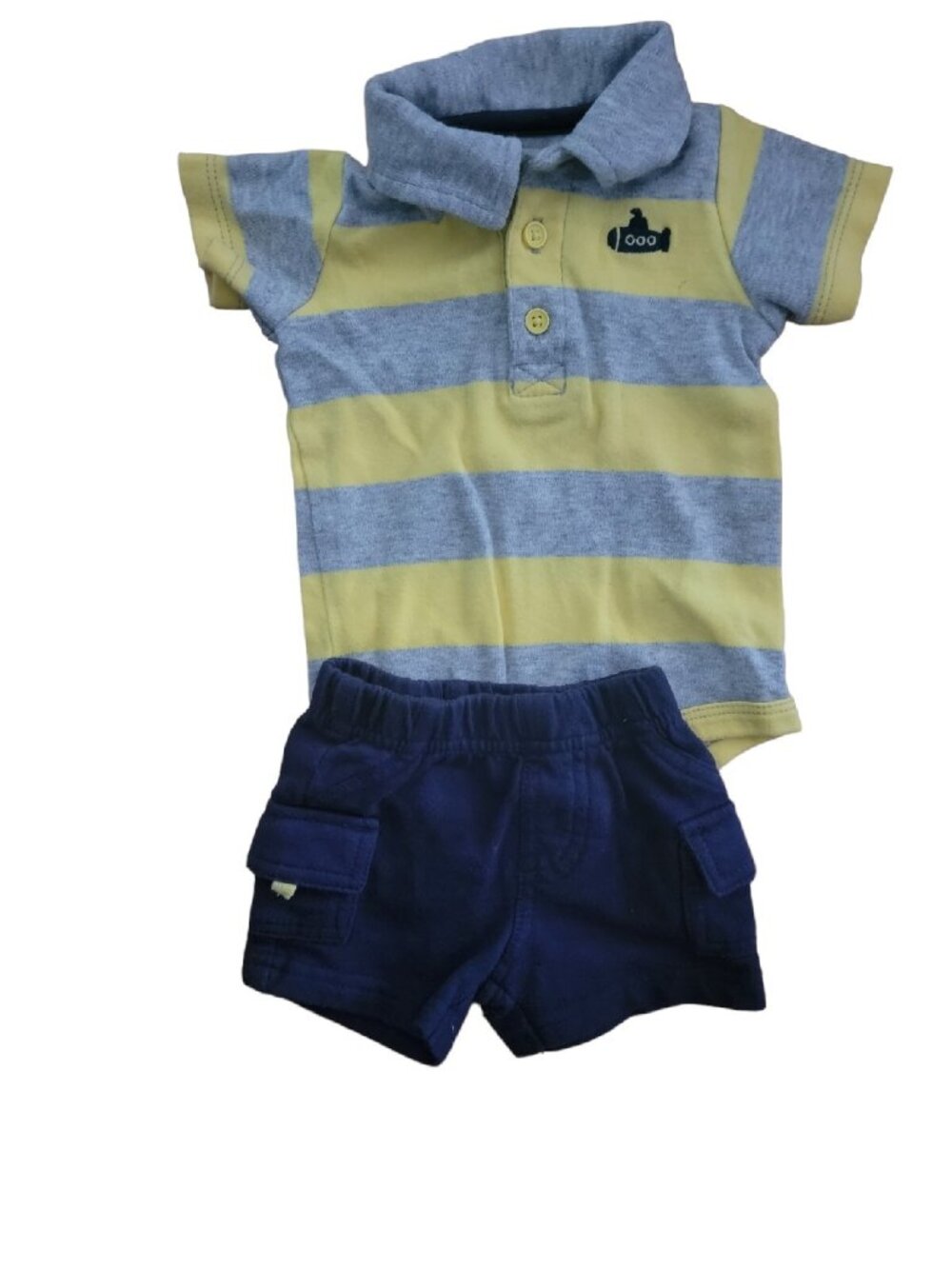 Boys Nautical Sub Carters Whale 2pc Yellow Gray Striped Top and Navy Shorts 3 M